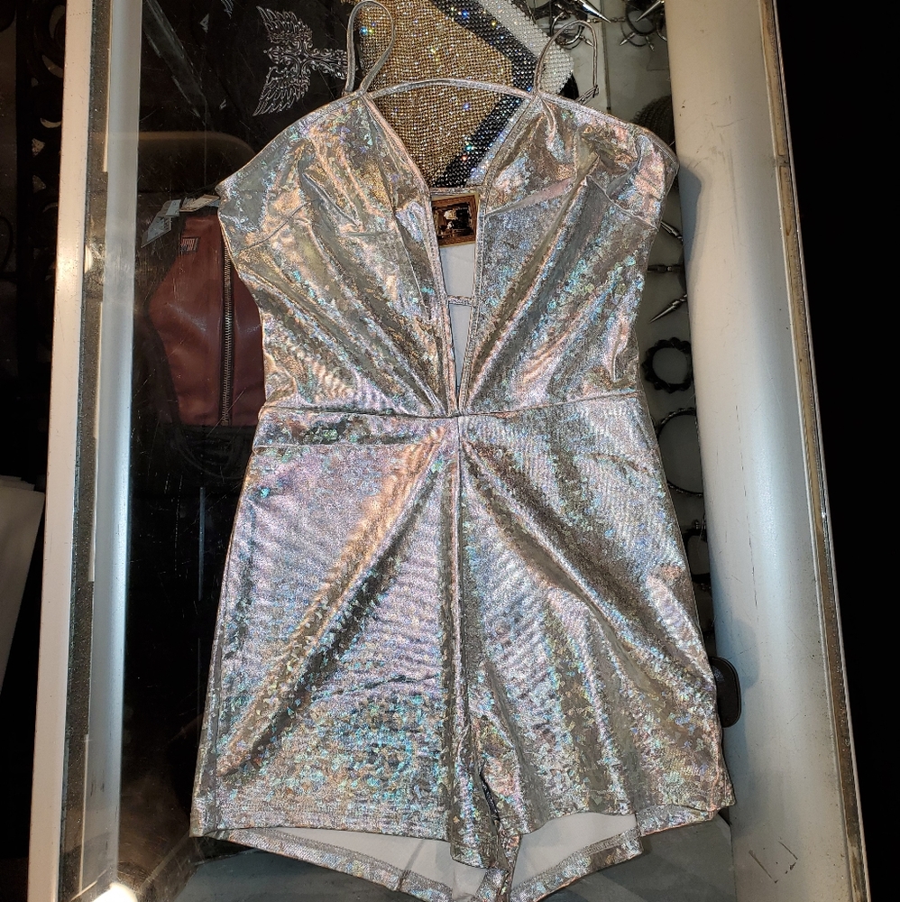 Shimmery silver romper..BRAND NEW, NEVER WORN!!